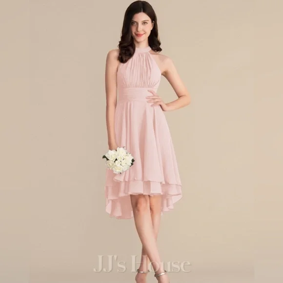 JJs House | Dresses | Jjs Housealine Pink Asymmetrical Chiffon Dress With  Flowy Skirtsize 8 | Poshmark
